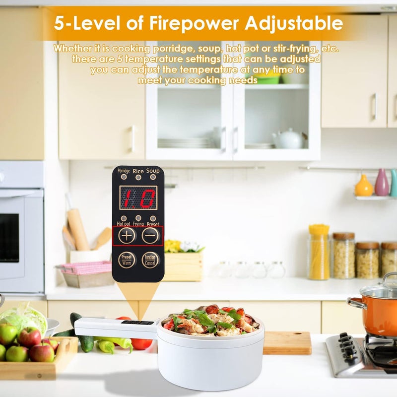 NICAI Kitchen وعاء كهربائي ساخن، 1.8 لتر طباخ بخاري كهربائي، مقلاة غير لاصقة متعددة الوظائف، مناسبة للرامن، الستيك، البيض، الأرز، الشوفان، الحساء زر ذكي، ذهبي - Image 3